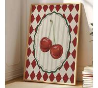 awitufhgp 1pc Red Cherries, Red And White Prism Checkered Canvas Wall Art, Modern Wall Art Decor Painting, for Cafes, Living Room(20x30cm/8x12in /No frame)