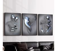 awitufhgp 3pc Heart Abstract Wall Art Canvas, Romantic Hug Couple Bronze Canvas for Modern Home Decor Abstract Metal Figure Sculpture(30x40cmx3/No frame)