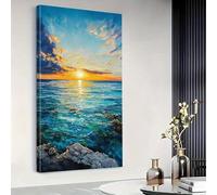 awitufhgp Blue Ocean & Coral Reef Artwork Vibrant Sky with Dramatic Clouds for Living Room Bedroom Office Coastal Home Decor Frameless(50x70cm/70x90cm)