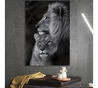 awitufhgp Charming Black Lion & Lioness Love Canvas Wall Art - for Living Room, Bedroom, Study, Hallway, Classic Style, Animal Theme(55x75cm/22x30in(WxH)/No frame)