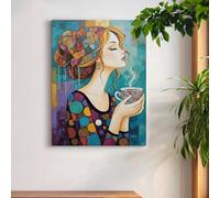 awitufhgp Colorful Beauty Enjoying Coffee, Modern Vibrant Natural Inspired, Fun Creative Wall Decor, for Bedroom Living Room Bathroom(30x40cm/with frame)