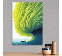 awitufhgp Harmonious Coexistence Canvas Wall Art - Serene Nature Human Encounter, Green Wave Design, Tranquil Home & Office Wall Decor(60x80cm/No frame)