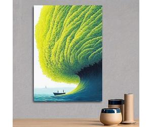 awitufhgp Harmonious Coexistence Canvas Wall Art - Serene Nature Human Encounter, Green Wave Design, Tranquil Home & Office Wall Decor(60x80cm/No frame)