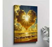 awitufhgp Heart-Shaped Clouds Over Sea Canvas Painting Romantic Beach Sunset Wall Art Traditional Style Living Room Decor Frameless(20x30cm/No frame)