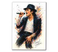 awitufhgp Michael Jackson Tribute Wall Art Watercolor Style, Music Icon Portrait, Singing Performance Print, for Living Room, Hallway(60x80cm/No frame)