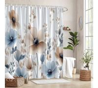 awitufhgp Minimalist Digital Floral Pattern Shower Curtain Featuring Cream Flowers with Dark Blue Centers, Ethereal Dreamy Vibes(180x180cm/71x71in(WxH/yulian)