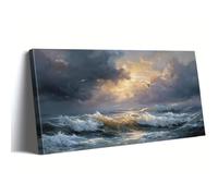 awitufhgp Ocean Waves Canvas Paintings, Stormy Sky Art Prints, Seagulls Flying Wall Arts, Dynamic Energy Artwork Prints, for Bedroom(50x100cm/No frame)
