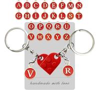 AWIWTOBQ 26 Alphabet Letters Personalized Brick Matching Heart Keychains - Valentine's Gifts for Mom, Dad, Couple, Boyfriend, Girlfriend, Lovers with Letter Charms Red