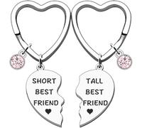 AWIWTOBQ 2PCS Best Friends Heart Keychain Set, Short and Tall Design with Pink Crystal Charm, Keyring Friendship Gifts for Women Best Friend