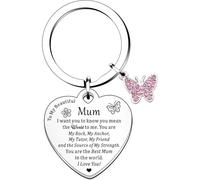 AWIWTOBQ Best Mum Keyring Keychain Heart Key Ring Gifts For Mothers Day Birthday Christmas Mother Mummy Mum Keepsake Presents From Daughter Son I Love You with Pink Crystal Butterfly Charm