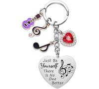 AWIWTOBQ Keychain Music Themed Inspirational Keyring Gift for Women Daughter Girls Music Lovers Friend with Heart Pendant,Guitar and Musical Notes Charms - Just Be Yourself There Is No One Better