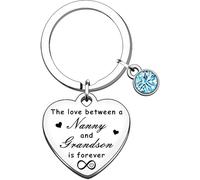 AWIWTOBQ Nanny and Grandson Heart Keychain, Stainless Steel, Blue Crystal Charm, Mothers Day & Birthday Gifts From Grandchildren - The Love Between A Nanny and Grandson Is Forever