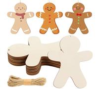 AWIZOM 12 Pcs Wooden Gingerbread Man Cutouts Unfinished Wood Gingerbread Man Ornaments Blank Wooden Christmas Signs for DIY Crafts Project Xmas Winter Tree Home Hanging Decorations,7.87x6.69 Inch