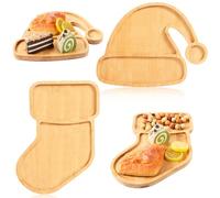 AWIZOM 2 Pcs Christmas Serving Platters Christmas Stocking and Santa Hat Shaped Wood Trays Winter Bamboo Charcuterie Boards Decorative Wood Snack Dish Plates for Xmas Holiday Housewarming Presents