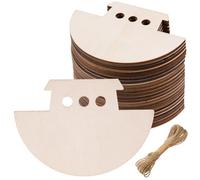 AWIZOM 48 Pcs Wooden Noah's Ark Cutouts Unfinished Wood Noah's Ark Shape Ornaments Blank Wooden Slices with 32.8 Ft Twine for DIY Craft Tags Wedding Birthday Baby Shower Hanging Decor,3.94x2.76
