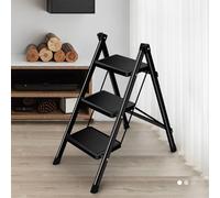 Awjaisca 3 Step Folding Ladder with 330 Lbs Capacity &Wide Anti-Slip Pedals,Lightweight & Portable Folding Step for Adults’ Household Tasks,Small Ladder Step Stool for Home, Closets, Office Use,Black