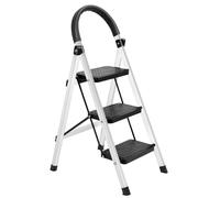 Awjaisca 3 Step Folding Ladder with Heavy Duty Construction & Multi-Purpose Use - Collapsible Step Stool with 330 lbs Load Capacity, Perfect for Home, RV & Outdoor Work White