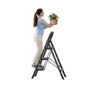 Awjaisca 3 Step Ladder with 330 Lbs Capacity &Wide Anti-Slip Pedals - Lightweight & Portable Folding Step for Adults’ Household Tasks, Small Ladder Step Stool for Home,Closets, Office Use (black1)
