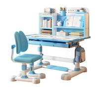 Awjaisca Adjustable Height Kids Desk And Chair Set With Sitting Corrector, Ergonomic Desk For Kids With Book Stand, Foot Pedal, Partition Design - Pink & Blue Options Blue