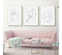 AWKFHF Abstract Embrace Couple Line Pictures, Black White Minimalist Canvas Picture Poster Art Print Living Room Decoration Bedroom Pictures Wall Decoration (3 x 20 x 30 cm, without Frame)