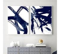 AWKFHF Abstract Watercolour Navy Blue Lines Minimalist Painting Pictures, Canvas Picture Poster No Frame Art Print Living Room Decoration Bedroom Pictures Wall Decoration (2 x 30 x 40 cm, without