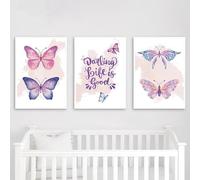 AWKFHF Abstract Watercolour Pink Butterfly Pictures Canvas Painting Poster Art Print Children's Bedroom Wall Decoration (No Frame) (3 x 30 x 40 cm)