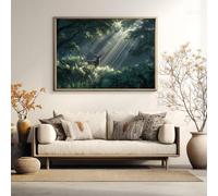 AWKFHF Art Print on Canvas, Motif: Deer Forest, Landscape Tree, Nature Green, Unframed, Wall Pictures for Living Room, Bedroom, Kitchen Decoration (80 x 120 cm, K5-Unframed)