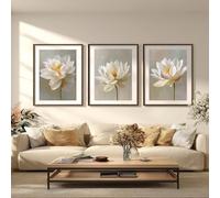 AWKFHF Art Print on Canvas, Motif: White Lotus Flower Water Lilies Blooms, Zen Meditations, Unframed, Wall Pictures for Girls' Room, Living Room, Bedroom, Kitchen Decoration (3 x 20 x 30 cm, A5