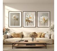 AWKFHF Art Print on Canvas, Motif: White Lotus Flower Water Lilies Blooms, Zen Meditations, Unframed, Wall Pictures for Girls' Room, Living Room, Bedroom, Kitchen Decoration (3 x 50 x 80 cm, A3