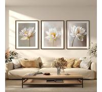 AWKFHF Art Print on Canvas, Motif: White Lotus Flower Water Lilies Blooms, Zen Meditations, Unframed, Wall Pictures for Girls' Room, Living Room, Bedroom, Kitchen Decoration (3 x 40 x 60 cm, A4