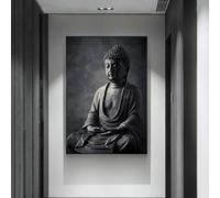AWKFHF Black and White Buddha Zen Religion Canvas Pictures No Frame Canvas Painting Poster Art Print Living Room Bedroom Wall Decoration (50 x 70 cm, without Frame)