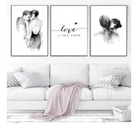 AWKFHF Black and White Watercolour Couples Love Pictures, Canvas Picture Poster Art Print Living Room Decoration Bedroom Pictures Wall Decoration (3 x 50 x 70 cm, without Frame)
