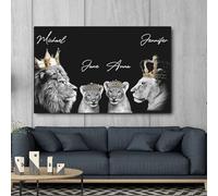 AWKFHF Lion Family Crown Personalised Name Pictures, Canvas Poster Art Print, Living Room, Bedroom Decoration (60 x 90 cm, Unframed)