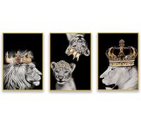 AWKFHF Lion Family with Crown Black and White Canvas Poster Art Print Living Room Bedroom Dining Kitchen Office Wall Decoration (3 x 60 x 90 cm, Unframed)