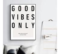 AWKFHF Minimalist Black and White Motivational Quotes Letter Good Vibes Only Canvas Pictures No Frame Painting Poster Art Print Living Room Bedroom Wall Decoration (40 x 60 cm, without Frame)