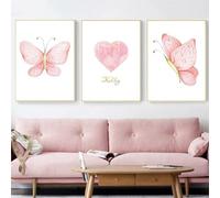AWKFHF Pink Heart Butterfly Canvas Art - Personalised Girl Names Picture, Nursery & Bedroom Wall Decoration - 3 x 20 x 30 cm, No Frame