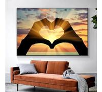 AWKFHF Sunset Landscape Couple Love Hearts Hands Pictures Canvas Painting Poster Art Print Living Room Bedroom Wall Decoration (80 x 120 cm, without Frame)