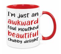 Awkward Foul Mouthed Beautiful Chubby Delight Mug - Birthday Christmas Funny Secret Santa Present Novelty Gift for Mum Dad Friend Sister Brother Gift for Him Her Funny Quotes Coffee Mug (Red)