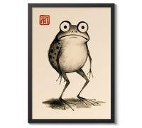 Awkward Frog, Japanese Wall Art, Woodblock Poster (A3 Black)