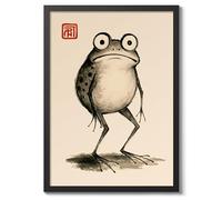 Awkward Frog Poster, Japanese Woodblock Painting, Matsumoto Hoji Style Wall Art, A5 (Black Frame) - 24.1x17.9cm