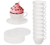 Awleynz Silicone Muffin Cup, 20pcs Tea Cups Set, Reusable Silicone Cupcake Baking Cup, Oven Safe Baking Cupcake Liners for Party Christmas Birthday Afternoon Tea,10 Cups & 10 Saucers