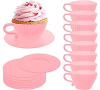 Awleynz Silicone Muffin Cup, 20pcs Tea Cups Set, Reusable Silicone Cupcake Baking Cup, Oven Safe Baking Cupcake Liners for Party Christmas Birthday Afternoon Tea, 10 Cups & 10 Saucers