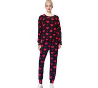 Awlsyj Women's Pajamas Lounge Sets 2 Piece Pjs Set Long Sleeve Sleepwear with Pockets(Black Red Love Heart,Medium)