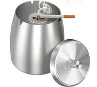 AwmnSrman Ashtray for Outdoor Ashtray with Lid, Stainless Steel, Windproof, Removable Ashtray for Easy Cleaning, Non-Slip Dining Table, Ashtray, Silver, Diameter 11.8 x Height 12.3 cm