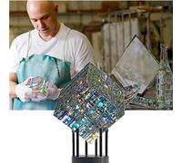 AWMSKONG Magik Chroma Cube Glass Sculpture, 2021 New Cube Sculpture, Creative Dichroic Vertical Crystal Sculpture , Creative Artist Home Decoration,The First Step to Impress Your Beloved Girl (Blue)