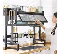 AWMYEZOU Dish Drainers Over Sink Dish Drying Rack 2 Tier Stainless Steel Above Sink Dish Drainer for Kitchen Shelf, Over The Shelf Storage Organization (Black - 65cm,75cm,85cm,95cm,105cm)