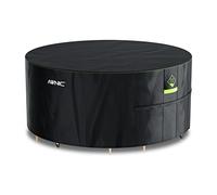 AWNIC Garden Furniture Cover Waterproof with Hooks Heavy Duty 420D Oxford, Windproof Anti-UV Outdoor Patio Table Covers with Air Vent Hot Tub Pool Cover, Round Black (Ø215*71cm)