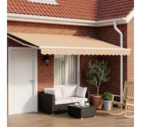 Awning 4x3 m Blue Orange White Polyester PU Solar LED Manual Outdoor Retractable