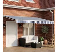 Awning Blue & White 4x3.5m Polyester PU Coated Semi-Cassette LED Manual gardenUK