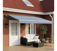 Awning Fabric Blue White 500x300cm Polyester PU Coated Weather UV Resistant New